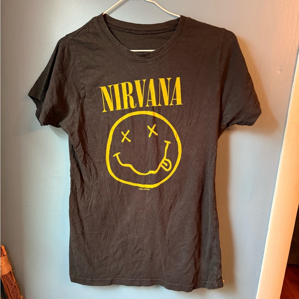 Nirvana Men's Black Logo T-Shirt with Yellow Graphic